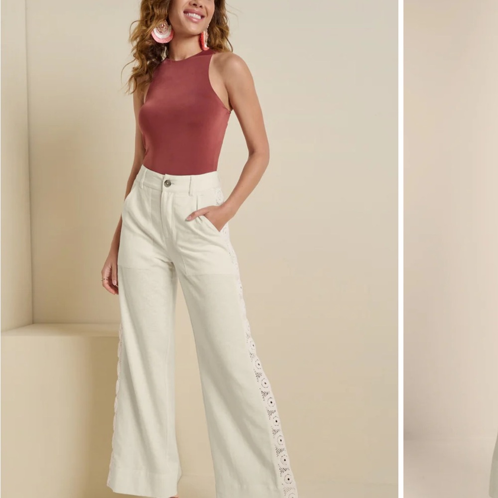 NEW* VENUS Linen Crochet Side Pants- Bone